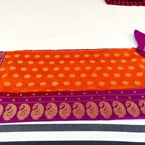 Traditional Indian pure silk saree in Orange and Pink